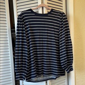 Navy and White Striped Women's Top